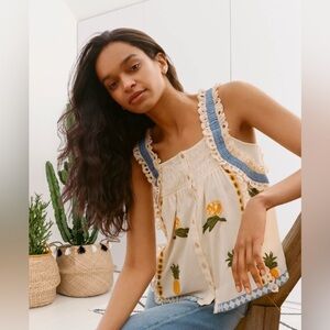 Anthropologie Seen Worn Kept Anthropologie Embroidered Ruffle Tank Top